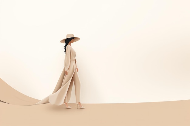 Фото Модный бежевый минималистский фон с девушкой-моделью иллюстрация ai generativexa