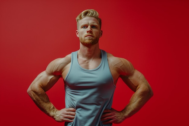 Фото Фитнес-человек тренируется в тренажерном зале в одежде с сильными мышцами и руками на талии
