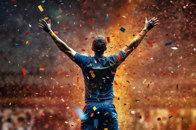 Photo football player celebrating victory