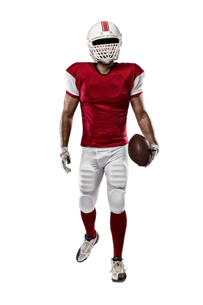 Photo football player with a red uniform on white