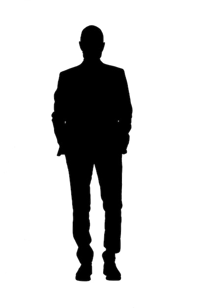 Photo front silhouette of a standing man wearing blazer hands on pockets