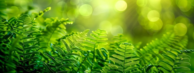 Фото Свежие зеленые листья папоротника с солнечными вспышками