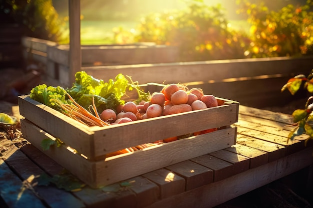 Freshly grown by nature a crate full of fresh produce vegetables from farm ai generative