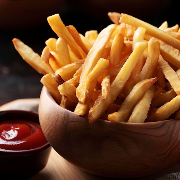 friet in een schaal met ketchup saus