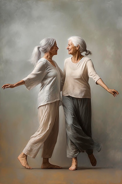 Photo generative ai illustration of lesbian old women couple dancing
