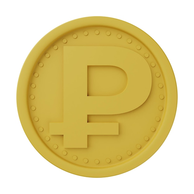 Фото Золотая монета рубль 3d иллюстрация изолирована на белом фоне