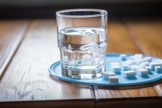 стакан чистой воды с таблетками от головной боли
