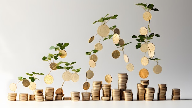 Фото Рост денег молодое дерево, растущее на стопках монет многочисленные источники дохода