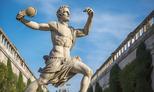 Foto statua greca che gioca a tennis generativo ai