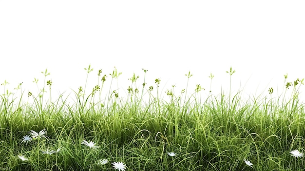 Фото Зеленая трава с маргаритками на белом фоне