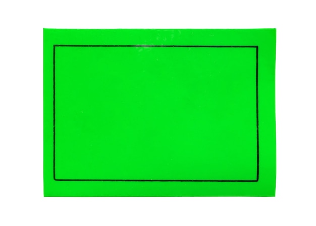 Foto etichetta adesiva di carta verde isolata su sfondo bianco