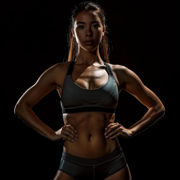 Фото Спортивная одежда сильная мышечная фитнес-человек тренировка в спортзале с руками на талии