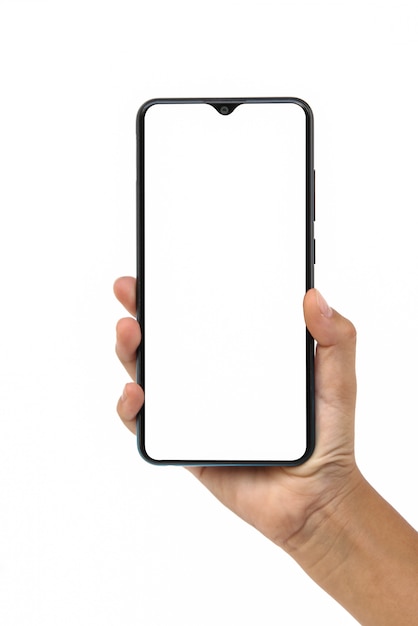 Рука мобильного телефона, изолированные на белом фоне.