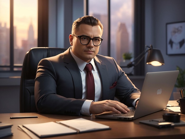 Фото Красивый бизнесмен работает с ноутбуком в офисе