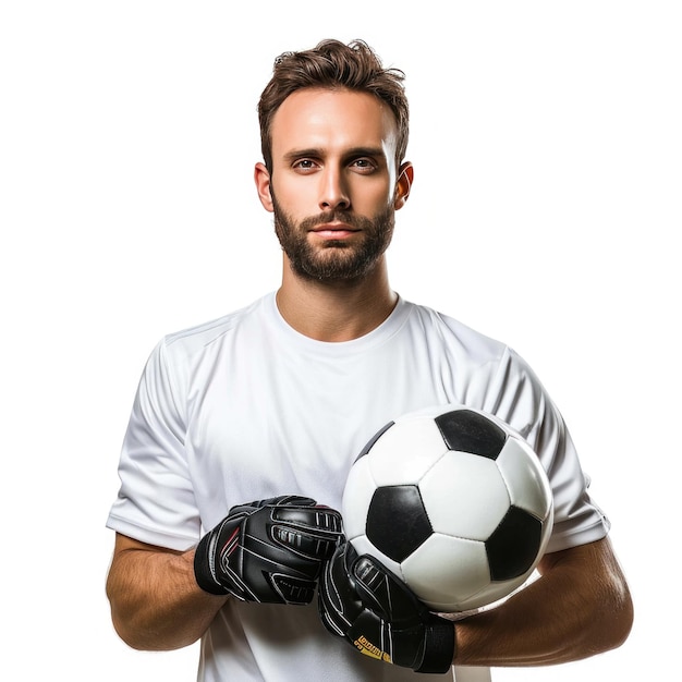 Фото Красивый футболист с мячом в руке изолирован