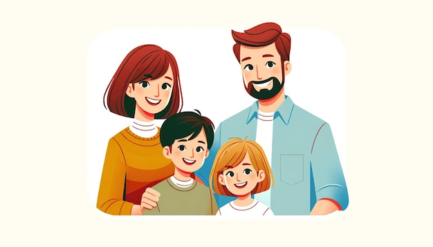 Фото Счастливый семейный портрет из мультфильма семья состоит из отца и матери с детьми