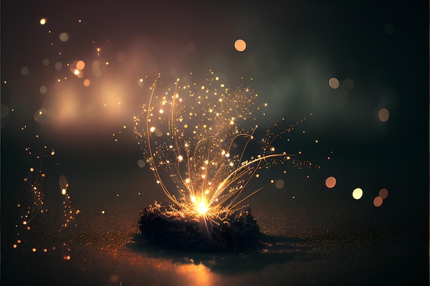 Foto felice anno nuovo, sparklers che brillano di scintille luminose e bokeh festivo ai generativo