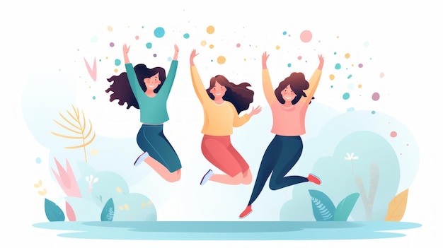 Фото Счастливые люди прыгают в воздух иллюстрация в плоском стиле генеративный ии