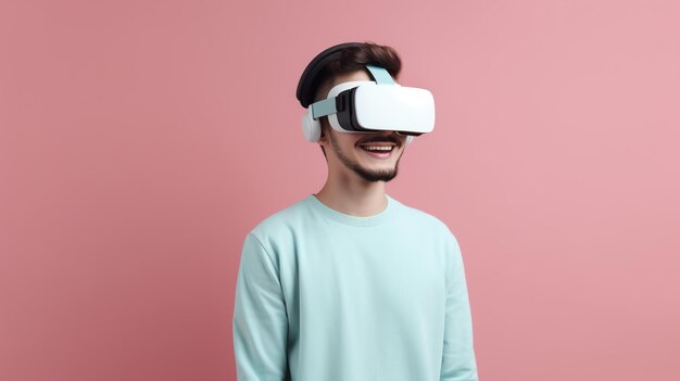 Хипстер в пастельном фоне Минималистическая виртуальная реальность VR концепция