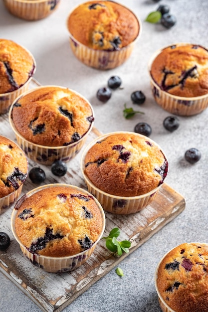 Photo homemade vegan blueberry muffins on white background