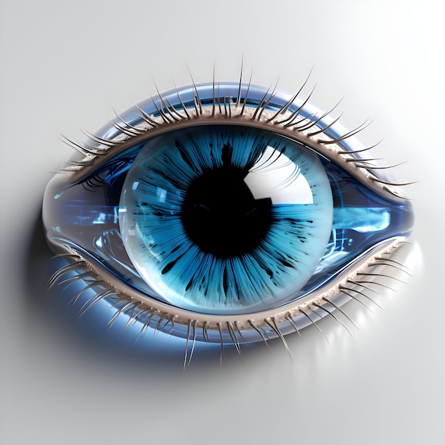 Фото Голубой человеческий глаз на белом фоне 3d-иллюстрация крупный план