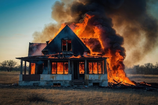 Foto huis in vlammen verwoest