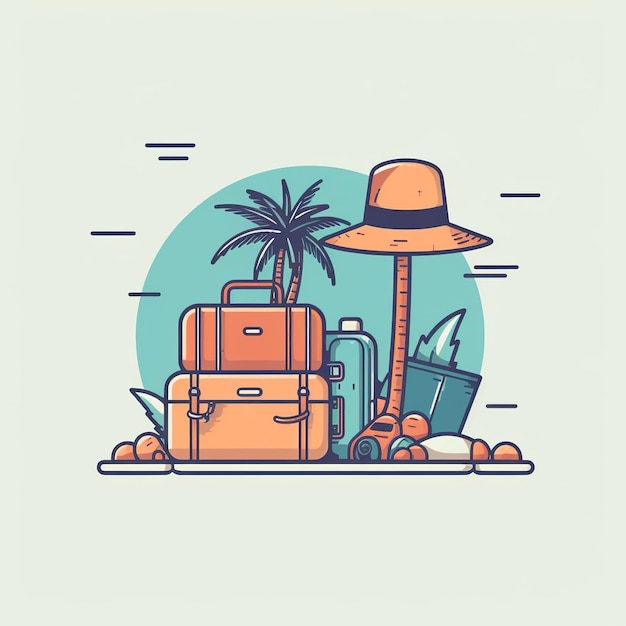 Фото Иллюстрация пляжа в шляпе и сумке