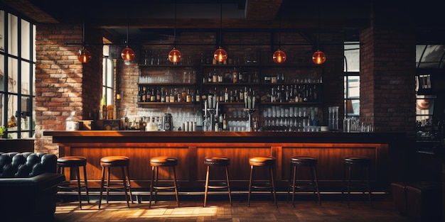 Foto un'immagine interno fresco di un pub o di un bar ia generativa