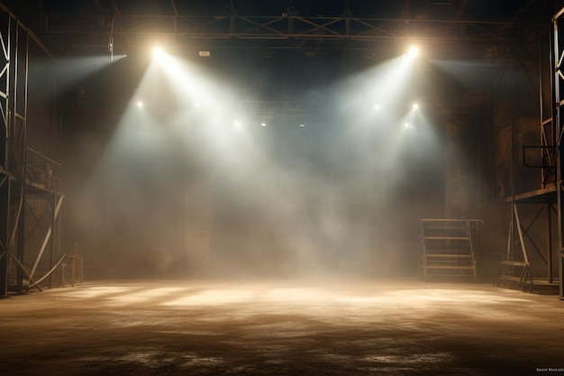 Foto luce diretta e sfondo fumoso della sala industriale