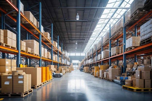 Photo inside a logistic centers warehouse a hub of organized storage and distribution