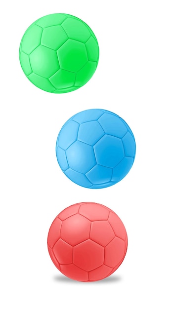 사진 고립된 빨간색, 초록색, 파란색 축구공