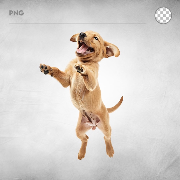 Радостный щенок Красивый щенок веселится в игривом удовольствии изолированно на прозрачном фоне