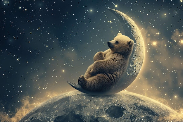 Космический медведь, плавающий на Луне.