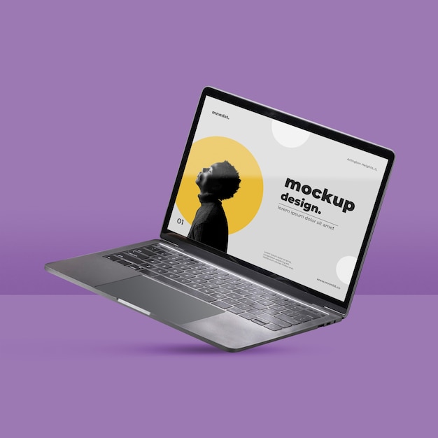 Photo laptop balancing with purple background