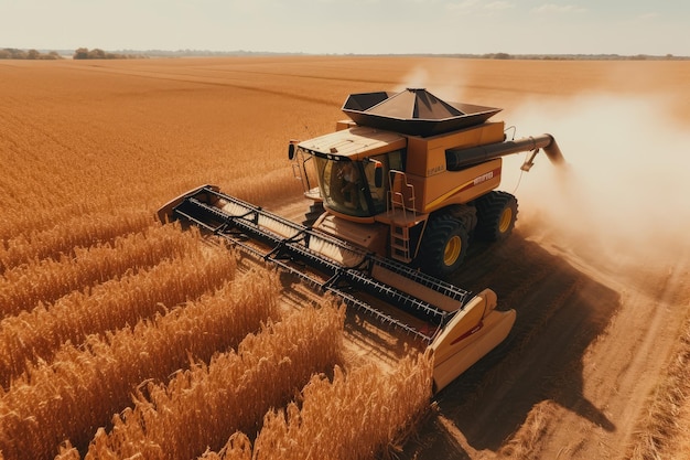 Фото Большой мощный сельский трактор продвигается по плантациям пшеницы для высокопроизводительного сбора урожая генеративный ии