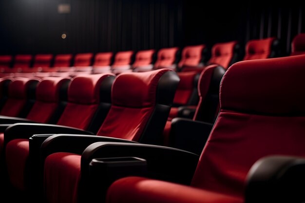 lege rode stoelen in de bioscoop binnenlandse intimiteit zoom in van dichtbij