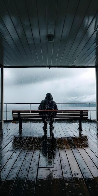 Foto figura solitaria accanto alla finestra