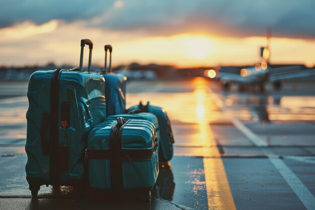 Фото Багаж на взлетно-посадочной полосе аэропорта самолёт с багажем с христианским крестом на взлётно-посадке аэропорта христианская концепция путешествий и туризма, сгенерированная ии