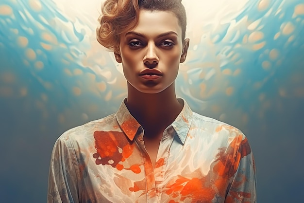 люстрация модного портрета, созданного как генеративное произведение искусства с использованием AI HD реализм portRAIT