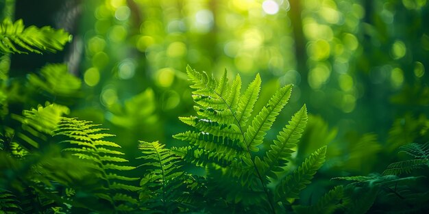Фото Плодородные зеленые папоротники в солнечном лесу природа39s спокойствие и спокойствие в свежей зелени