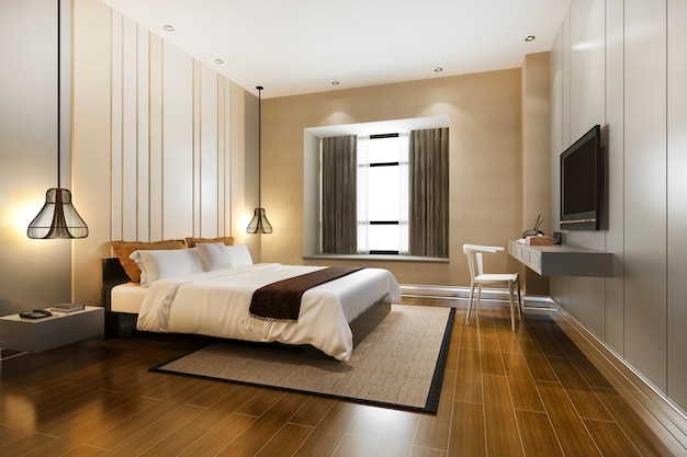 Photo luxury classic modern bedroom suite in hotel