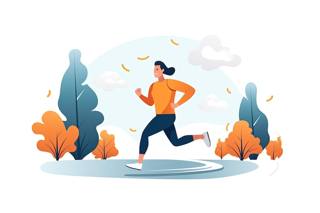 Фото Человек, бегущий в спортивной одежде бегущий фитнес упражнение и спортсмен плоская иллюстрация