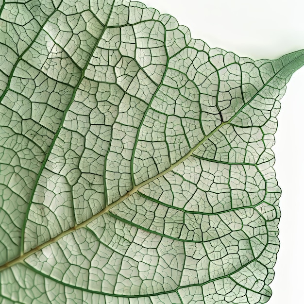 Photo macro shot of a green leaf with veins on a white background