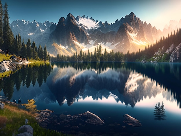 Фото Величественное горное озеро в национальном парке высоких татрах