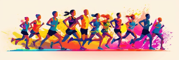 Фото Марафонский бег красочная иллюстрация бег для концепции здорового образа жизни generative ai