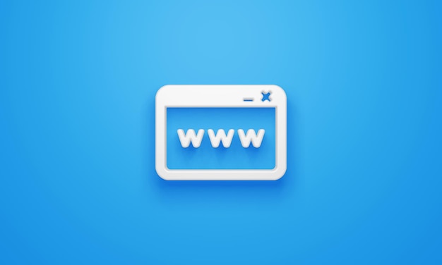 Минимальный символ браузера www на синем фоне 3d-рендеринга