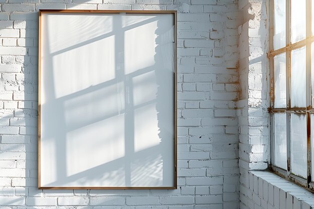 写真 白いキャンバスと日光の窓を持つミニマリストのインテリア