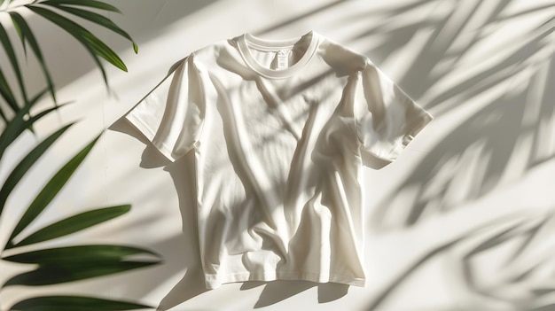 Фото Минималистская тень тропических пальмовых листьев на белой ткани в естественном свете