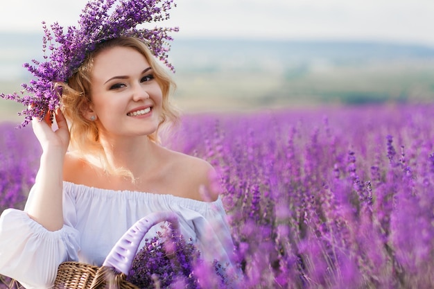 mid age woman in lavender field