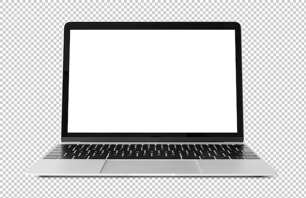 Photo mockup of laptop with empty white screen transparent pattern background